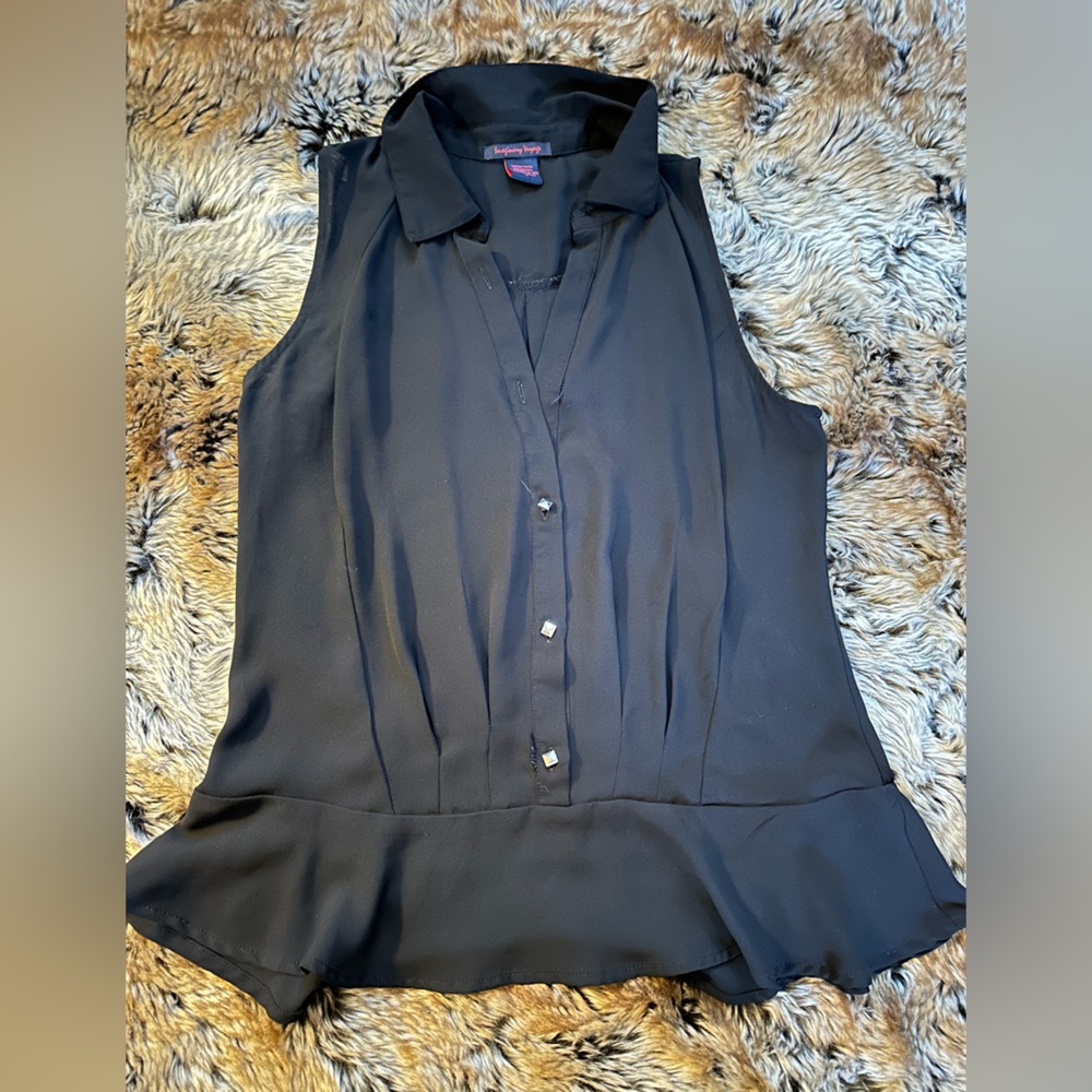 Black Peplum Button Up with Stud Buttons